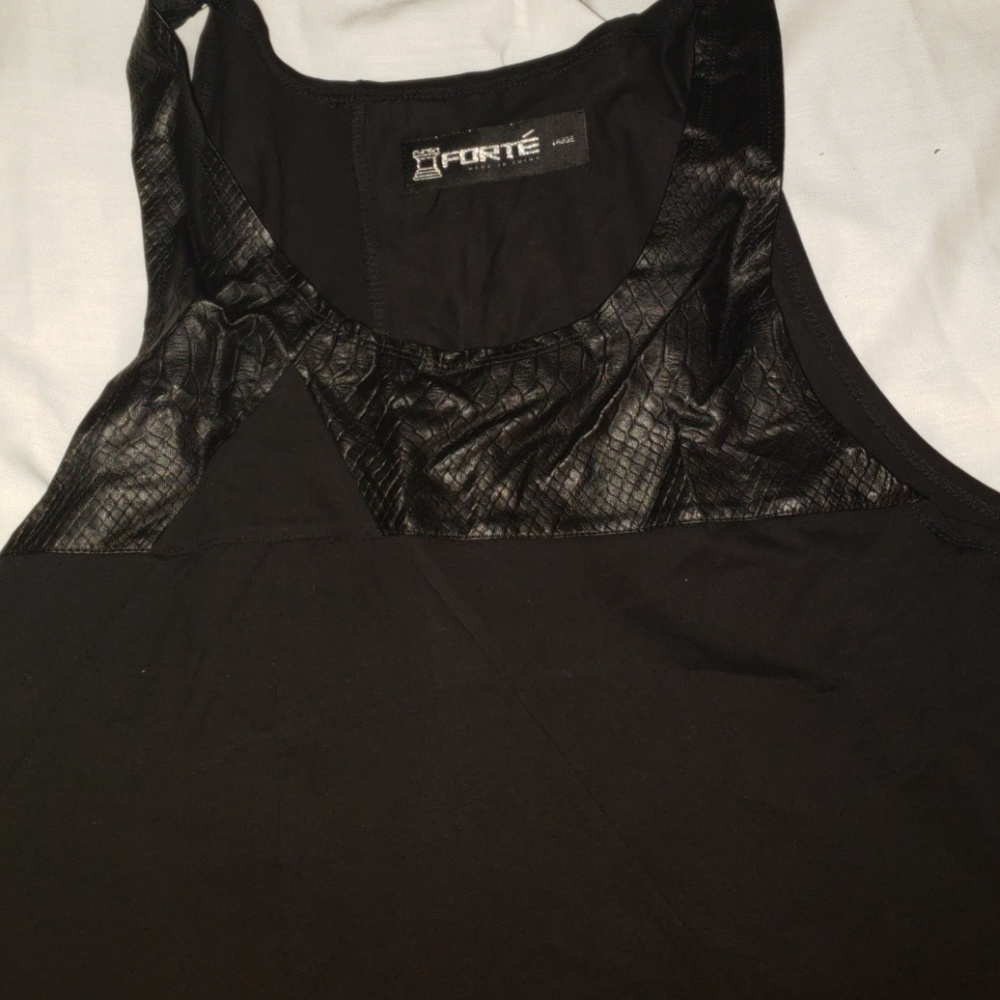 Black tank leather/cotton tank top large